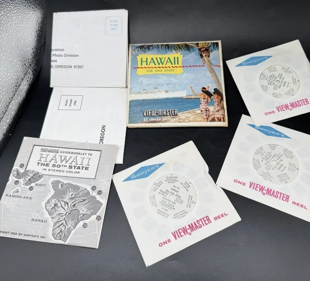 Vintage 1959 Hawaii 50th State Viewmaster Set of 3 Reels In Envelope A120